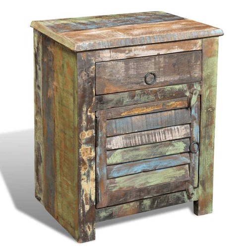 Rustic Industrial Solid Reclaimed Wood Bedside Cabinet Side Table - Picture 3 of 12