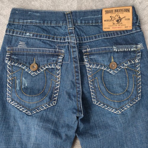 True Religion Ricky Big T Jeans Herren 32x28 Pattentasche dicke Nähte Denim USA