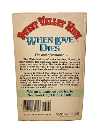 Sweet Valley High WHEN LOVE DIES #12 Created by Francine Pascal - Picture 2 of 7