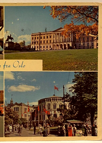 OSLO, NORWEGEN - Karl Johans Gate 30er Jahre Vintage Farbcollage Postkarte - Bild 3 von 6