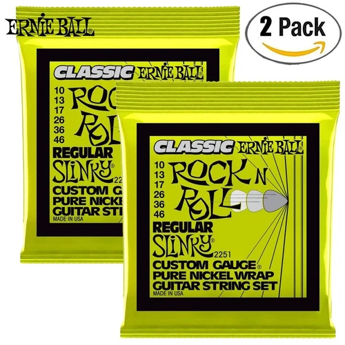2-PACK Ernie Ball 2251 Regular Slinky Classic Pure Nickel Guitar Strings 10-46