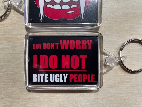 Vampire Don’t Bite Ugly People funny goth rocker biker keyring dark humour gift - Picture 3 of 3