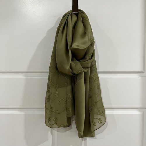 100% Silk long Chiffon Scarf Women neckerchief Shawl Wrap Rose Floral green - Picture 2 of 11