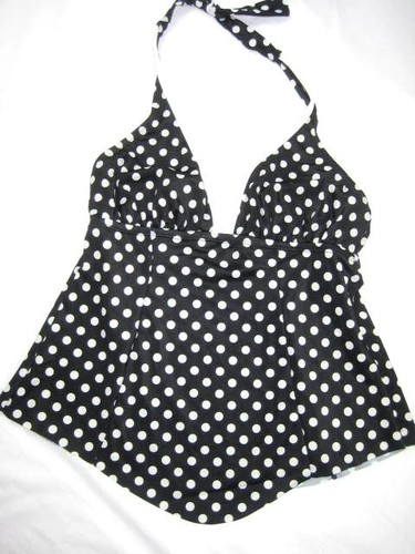 Eco Swim Womens Eco Pearl Dot Swimsuit Halter Tankini Top Size 8 Black Multi - Picture 2 of 7
