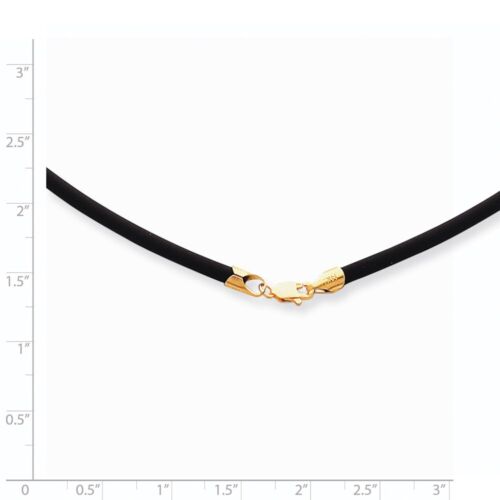 14K 4mm 20in w/ Yellow Clasp Black Rubber Cord Necklace; 20 inch; Lobster Clasp - Picture 2 of 5