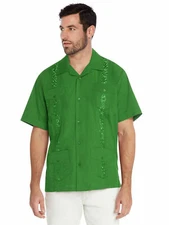 vkwear Men's Guayabera Cuban Beach Wedding Casual Short Sleeve Dress Shirt