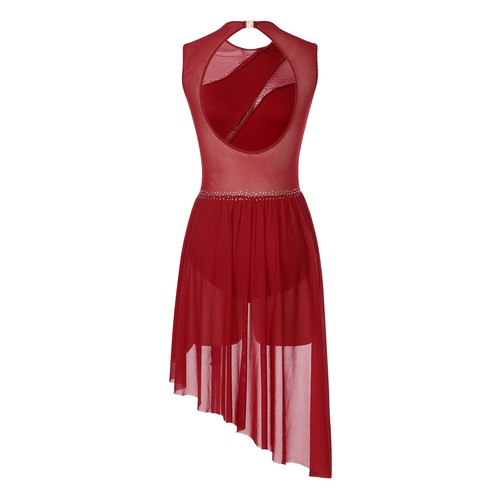 Womens Ballroom Shiny Figure Skating Performance Dress Sheer Dancewear Lyrical - Picture 14 of 90