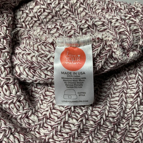 Love Your Melon Beanie Stocking Cap Burgundy & White Made In USA Winter Hat - Picture 9 of 9