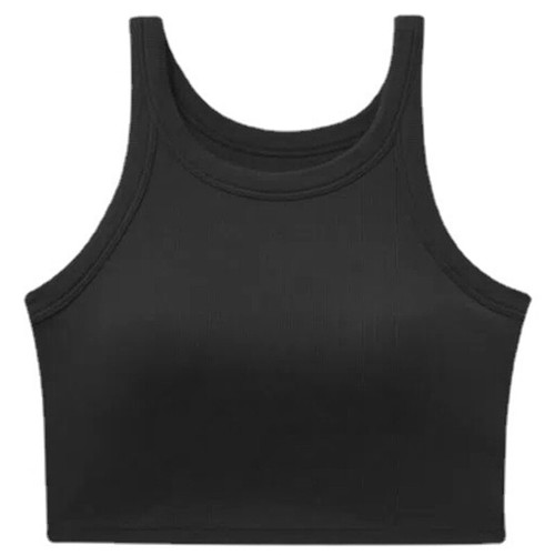 Women Summer Round Neck Crop Tank Top Sleeveless Padded Ribbed Racerback Vest - Picture 9 of 9