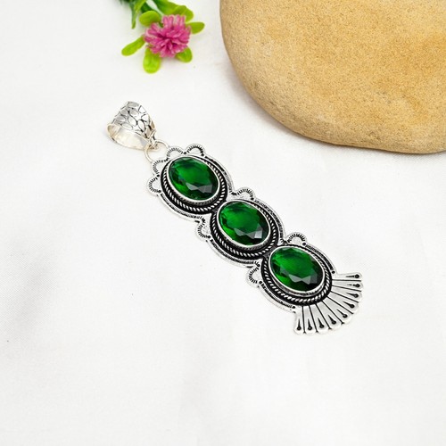 Chrome Diopside Gemstone Pendant 925 Sterling Silver Handmade Jewelry Love Gift - Picture 4 of 5