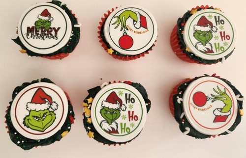 12x Edible grinch fontant Christmas cupcakeToppers merry grinchmas 🎄 - Picture 3 of 3