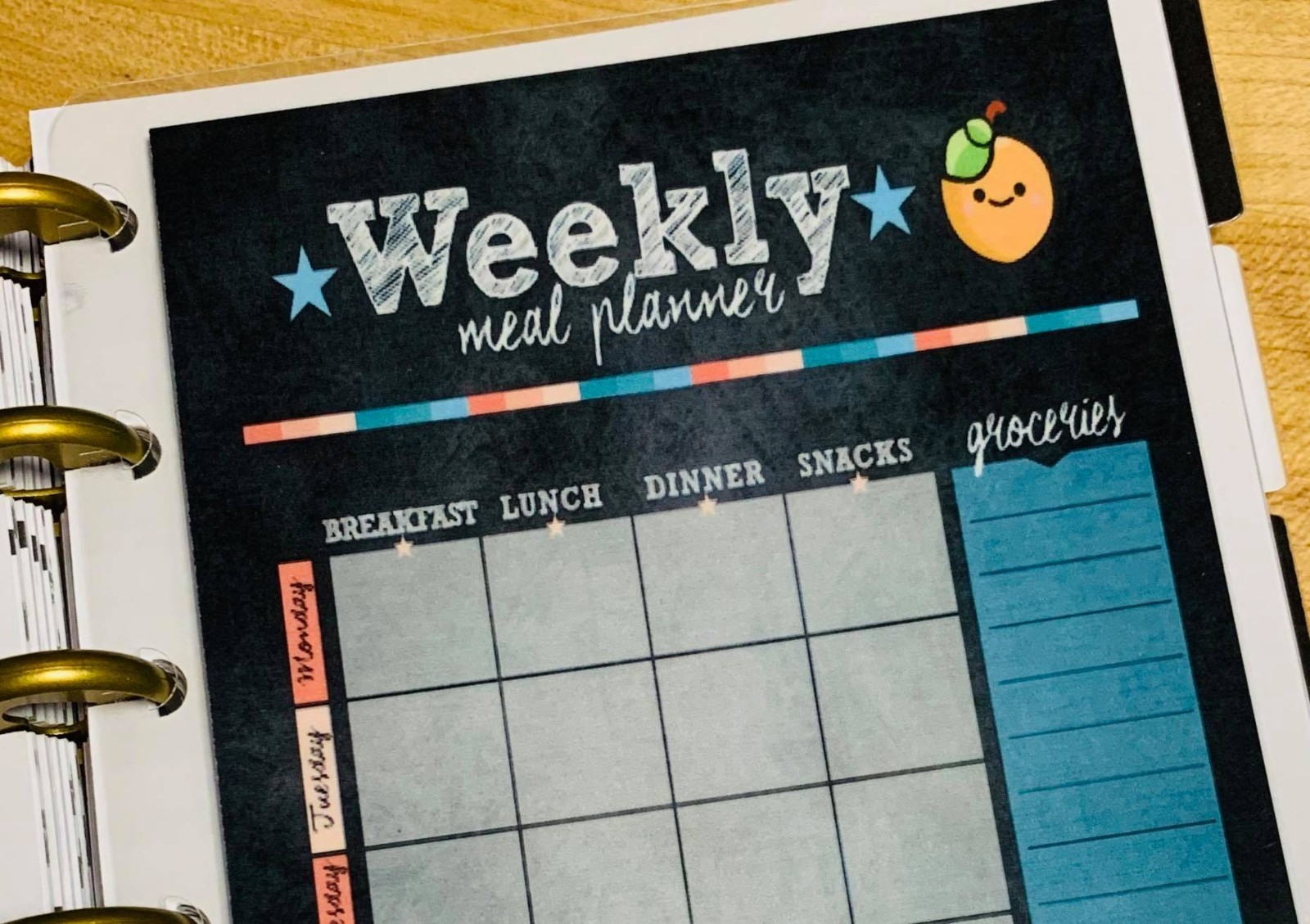 Weekly Meal Planner 2 Sided Dashboard Insert for use with Mini Happy Planner-image