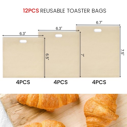12Pack Non-Stick Reusable Toaster Bags for Grilled Cheese Sandwiches Toast Bread - Picture 6 of 6