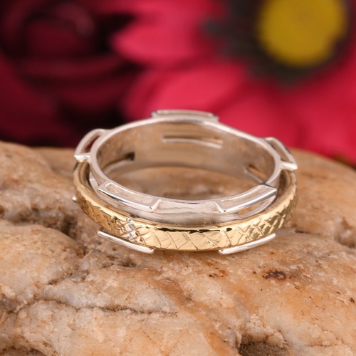 Bicolor Handarbeit Silber Spinner Ring 925 Sterling Silber Damen Daumenschmuck - Bild 2 von 6