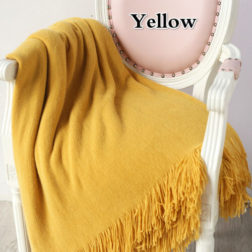 Throw Blanket Solid Tassels for Bed Sofa Couch Cover Travel Nap Shawl Soft Warm - Picture 14 of 14