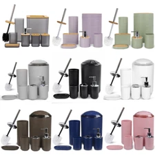 6PCS Bathroom Accessories Set Bin Soap Dispenser Toothbrush Tumbler Toilet Brush