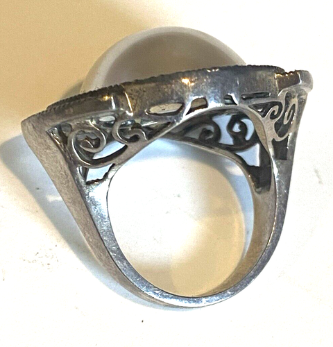 Vintage Sterling JUDITH JACK Faux Pearl Marcasite Designer Statement Ring W/ Bag - Picture 2 of 10
