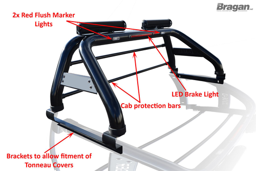 Roll Bar + LEDs + LED Brake Light To Fit Isuzu D-Max Rodeo 2007 - 2012 - BLACK - Picture 5 of 6