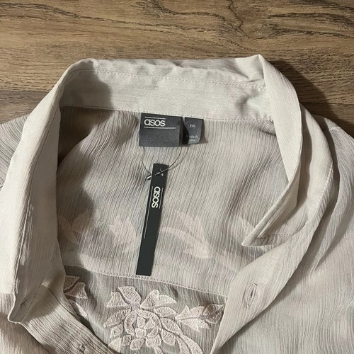 ASOS Beige Sheer Floral Button Down Shirt 2XL - Picture 4 of 5