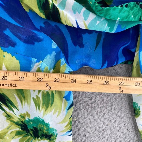 Susan Graver Top Womens Extra Large Blue Green Floral Blouse Kimono Slit Sleeve - Picture 7 of 11