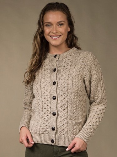 Irische Strickjacke Pullover Damen 100% Merinowolle Holzfällerjacke von Aran Wollmühle - Bild 1 von 23