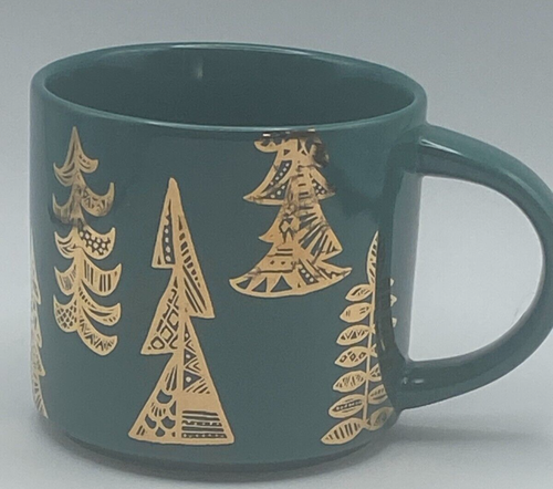 Starbucks Coffee Tea Mug 2015 Holiday Collection Gold Trees Wide Mouth - Picture 1 of 4