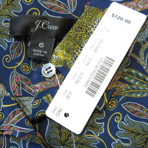 NWT J.Crew Silk Button-up Shirt in Navy Leopard Botanical Cheetah Print 6 - Picture 5 of 5