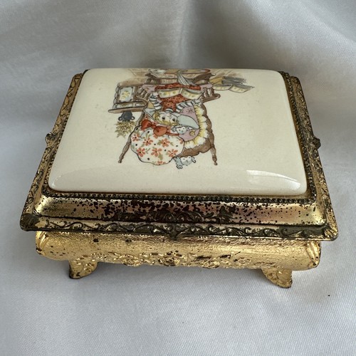 Schmuckkästchen Stechpalme Hobbie Schmuck klein Fuß Klappdeckel goldfarben Vintage - Bild 7 von 14