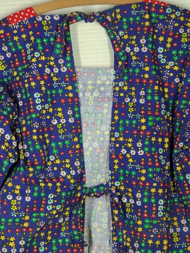 Vtg 70s Colorful Calico Tie Back Shirt Tunic Smock Top Pockets Mod L NOS Unworn - Picture 13 of 13