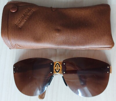 Sonnen brille Frameless Brevete Schwarz Gold CEB. E France Leder Etui Rar Top