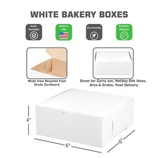  200 Pack  White Bakery Pastry Boxes - 6 x 6 x 4 Inches