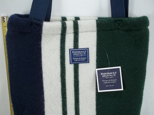 Faribault NWT Woolen Mill Co Green-White-Blue WOOL UnstructuredTote Shoulder Bag - Picture 2 of 10