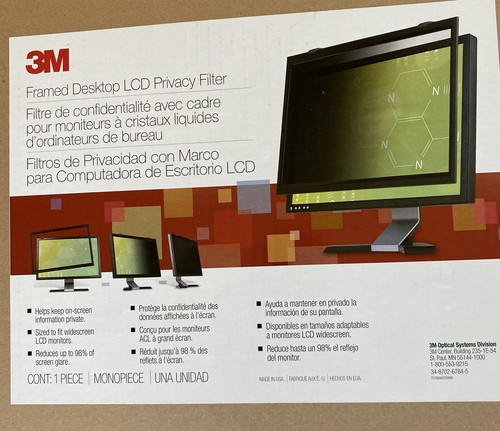 3M Framed Desktop LCD Privacy Filter PF319 19 3/4 Inch Brand New! - Zdjęcie 3 z 8
