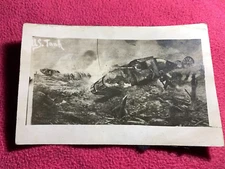 WWI vintage RPPC POSTCARD american US TANK battlefield EUROPE war FIGHT trench
