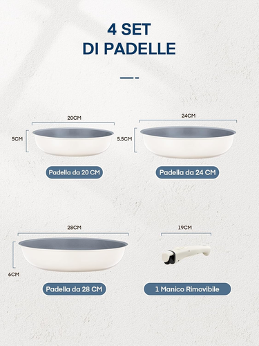 Padelle Antiaderenti Con Manico Removibile, Set 4 Padelle in Ceramica 20/24/28 C - Foto 2 di 12