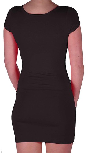 Womens V Neck Short Sleeve Bodycon Stretch Casual Plain Fashion Mini Party Dress - Picture 14 of 121