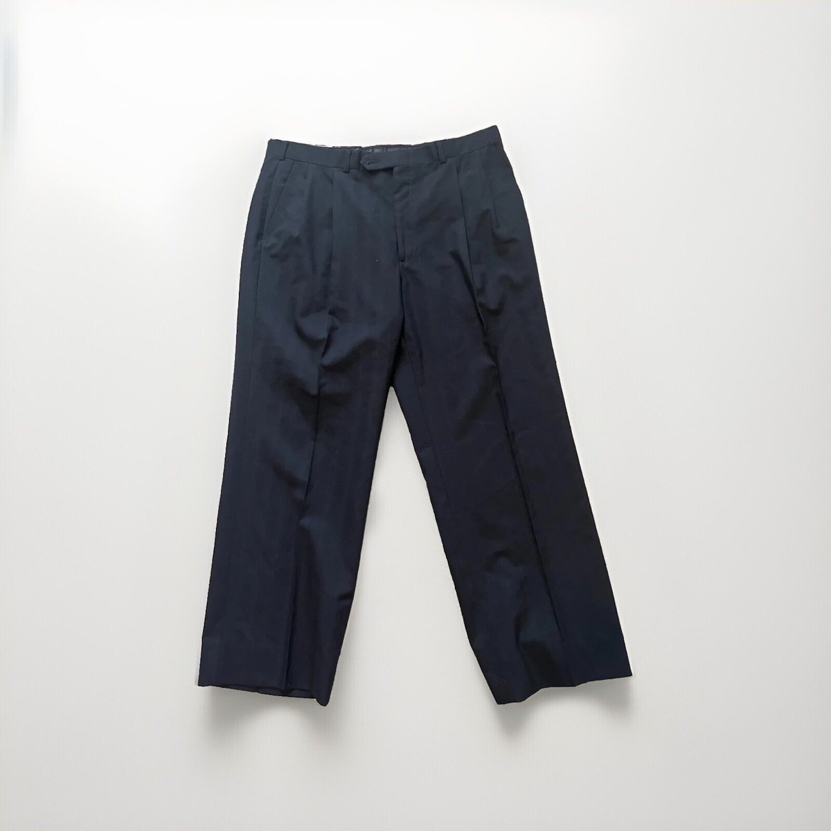 【Burberrys】　vintage wide slacks Vintage Burberrys' Pants Men 35x27 Black Wool Solid Designer