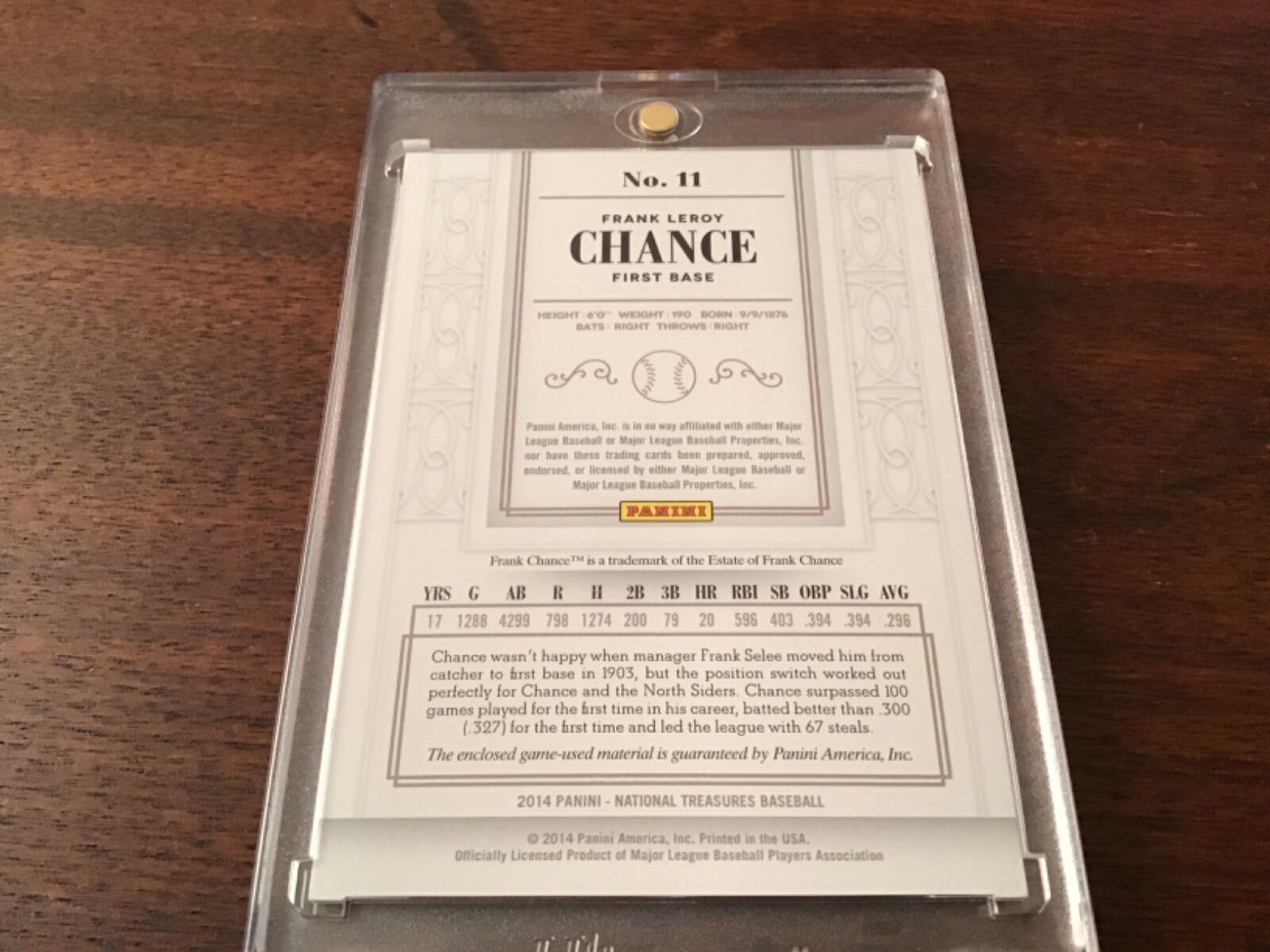4-Game Used Bat Relic Cards Rogers Hornsby, Frank Chance, Tris Speaker, Mel Ott. - Picture 3 of 9