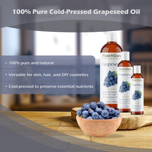 Grapeseed Oil 8 oz. Cold Pressed 100% Pure Natural For Skin, Face, Hair, Massage - Picture 4 of 9