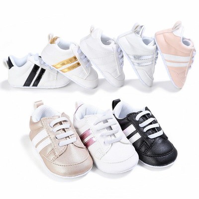 UK Fasion Newborn Baby Boy Girl Soft Sole White Pram Shoes Trainers Size 0-18M