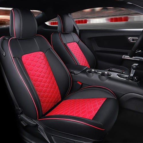 MOTOPTES CUSTOM LEATHER CAR SEAT COVERS FIT FOR 2015-2024 FORD MUSTANG COUPE RED - Picture 30 of 55
