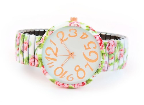 Reloj para mujer Rosas blancas con estampado floral cara grande fácil de leer banda elástica - Imagen 3 de 4