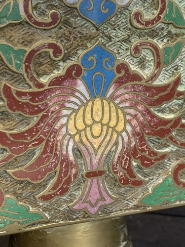 VINTAGE LAMPEN 19. JH. CHINESISCHE CLOISONNE EMAILLE SKULPTUR VASE 24" HOCH - Bild 8 von 12