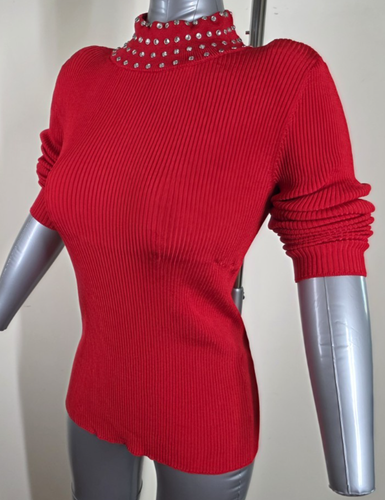 Inc International Concepts Red Ribbed Knit Turtleneck Studded Collar Size S - Picture 15 of 21