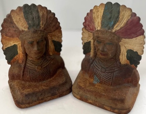 Vintage - antike Indianerhäuptling Gusseisen Buchstützen - 1920er Jennings Brothers - Bild 4 von 10