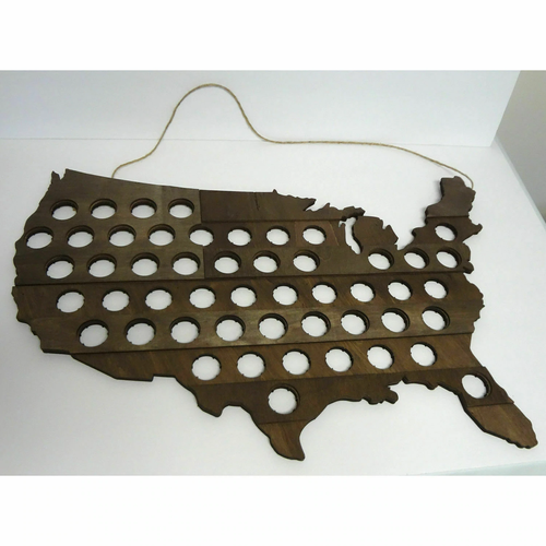 Wood Beer Bottle Cap Map of USA Teak Finish Collection Cave Wall Decoration Gift - Picture 4 of 4