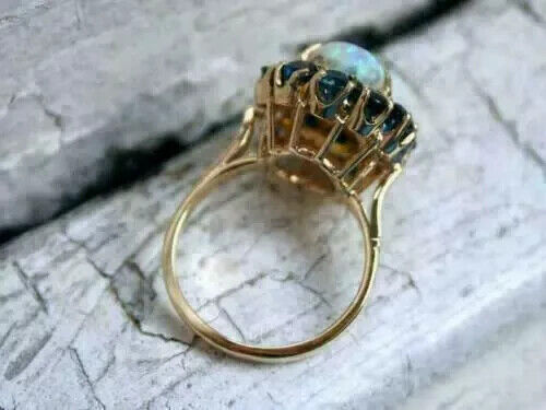2Ct Oval Cut Lab-Created Fire Opal Halo Engagement Ring 14K Yellow Gold Plated - Picture 3 of 5