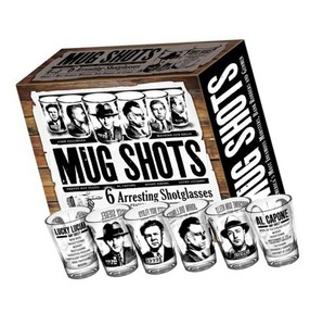 6 Piece Shot Glass Set of Famous Gangster Mugshots Comes in a Colorful Gift Box Mug Shots