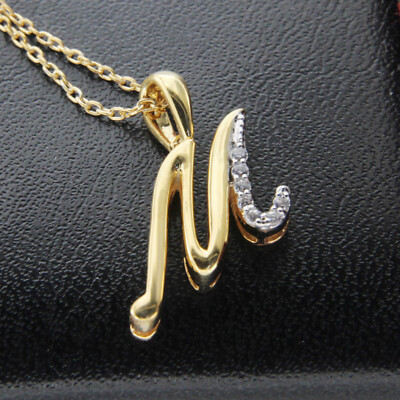 0.10 Ct Round Cut Moissanite Alphabet Letter M pendant 10K