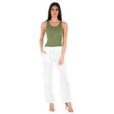 Ladies Linen Trousers Elasticated Waist Summer Casual Holiday Pants Lightweight